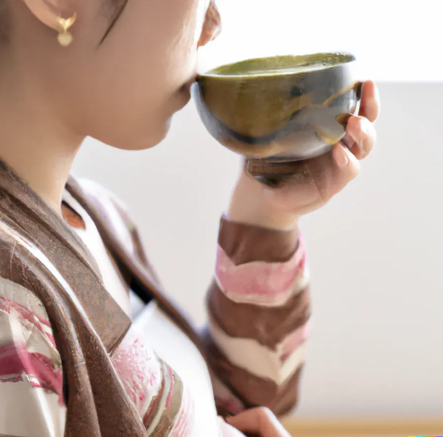 Une femme enceinte buvant du thé matcha